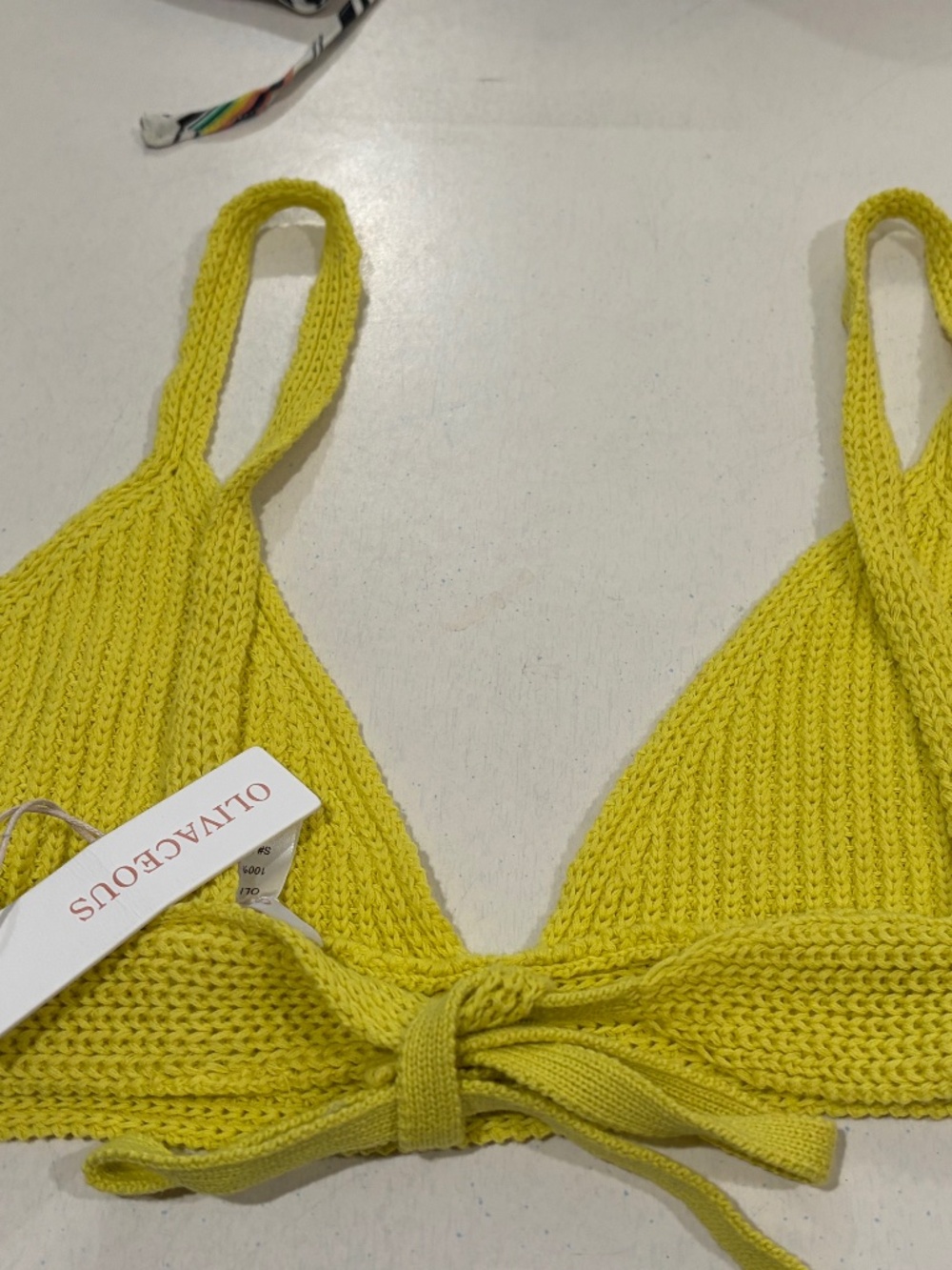 Olivaceous Cropped Tank Top Brami Tie Adjustable Back Knit Sweater 100% Cotton M - Picture 4 of 8